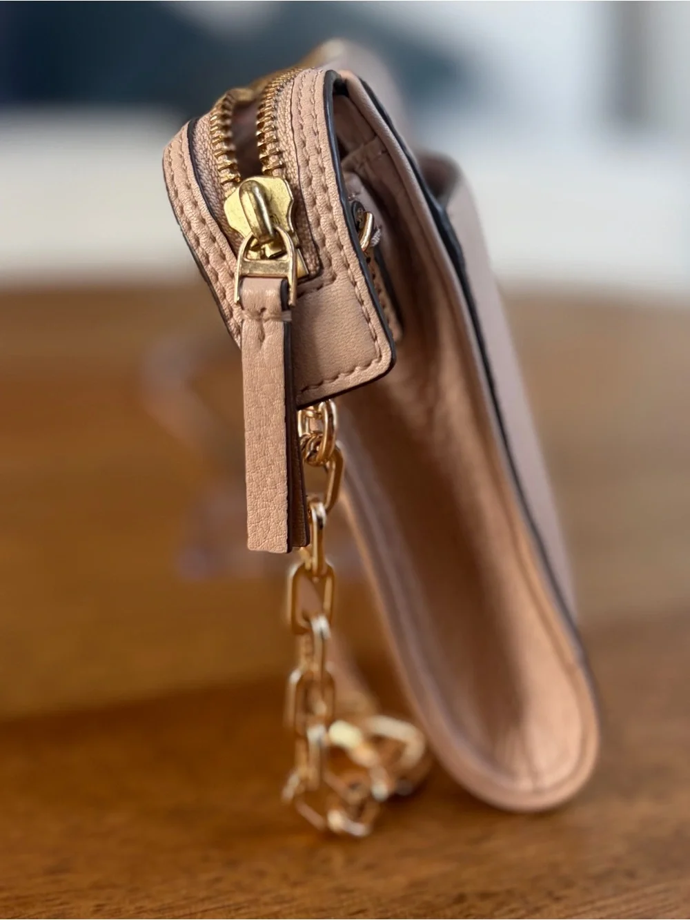 Tory Burch Blush Pink Pebbled Leather Crossbody Clutch Gold Hardware